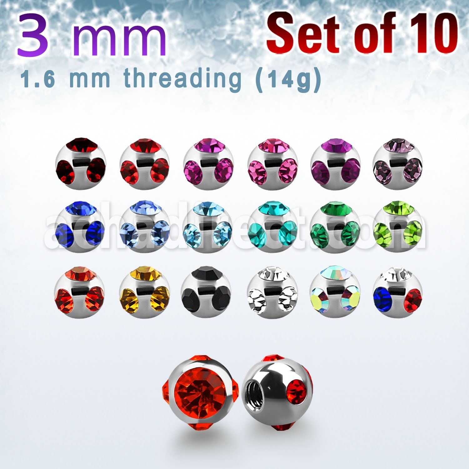 xmjb3g pack of 3mm 316l steel balls w small big crystals