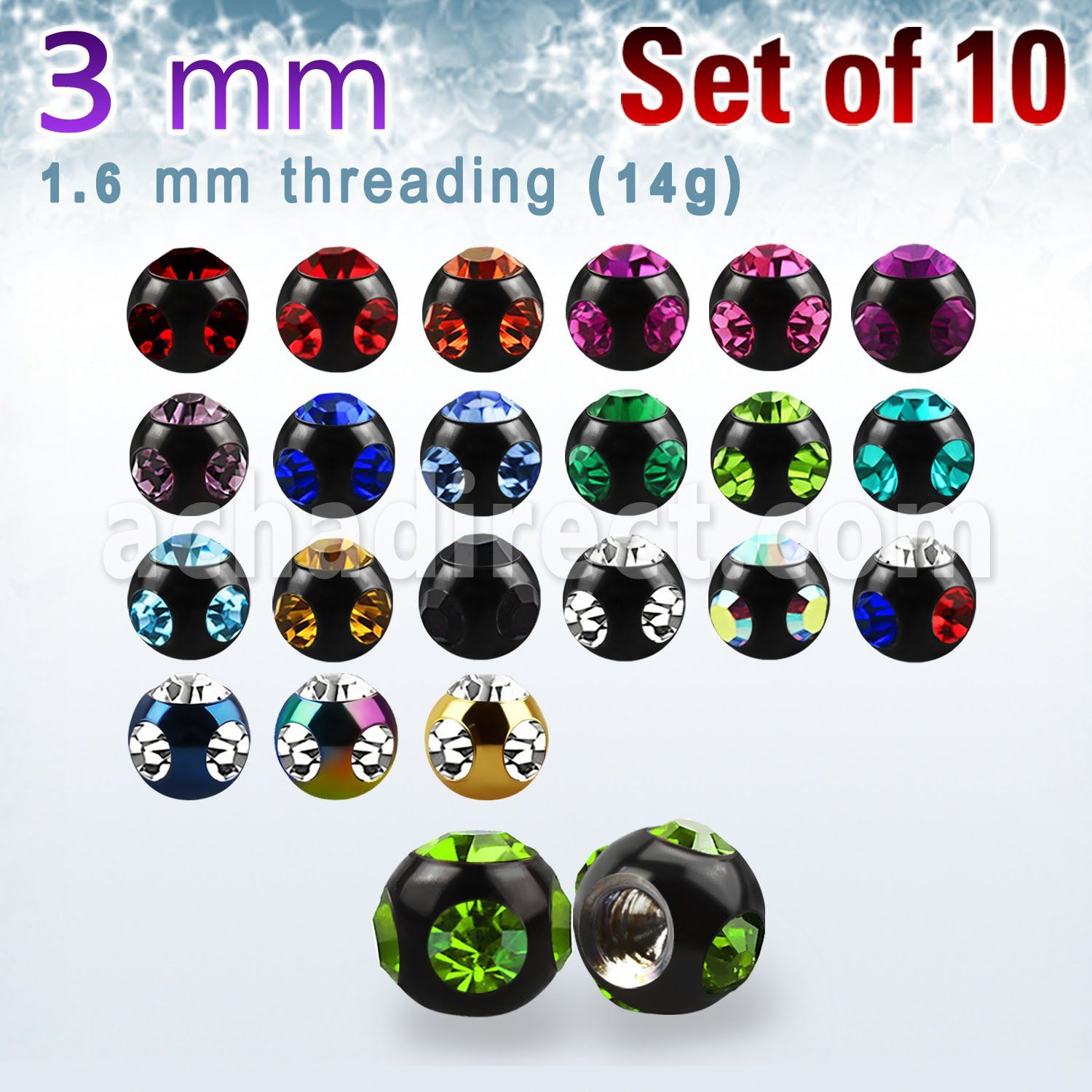 xmjbt3g anodized 316l steel balls w 4 crystals big crystal
