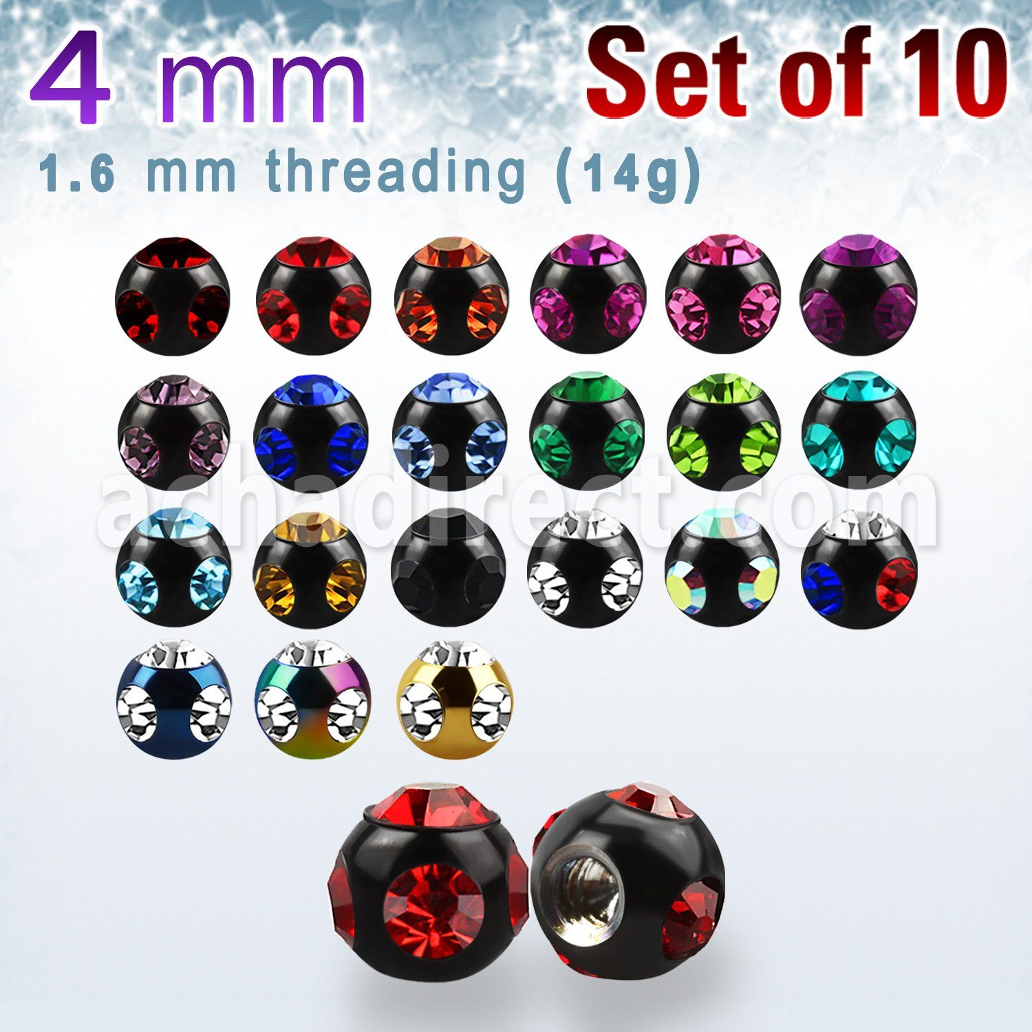 xmjbt4 pack of 4mm anodized 316l steel multi jewel balls