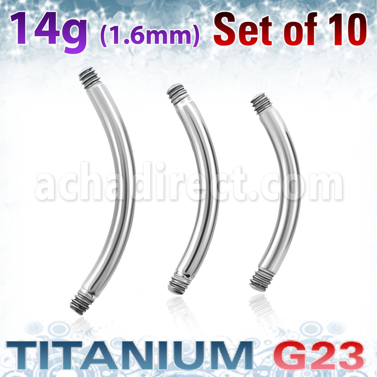 xubn14g pack of 10 pcs of high polished titanium g23 banana bar