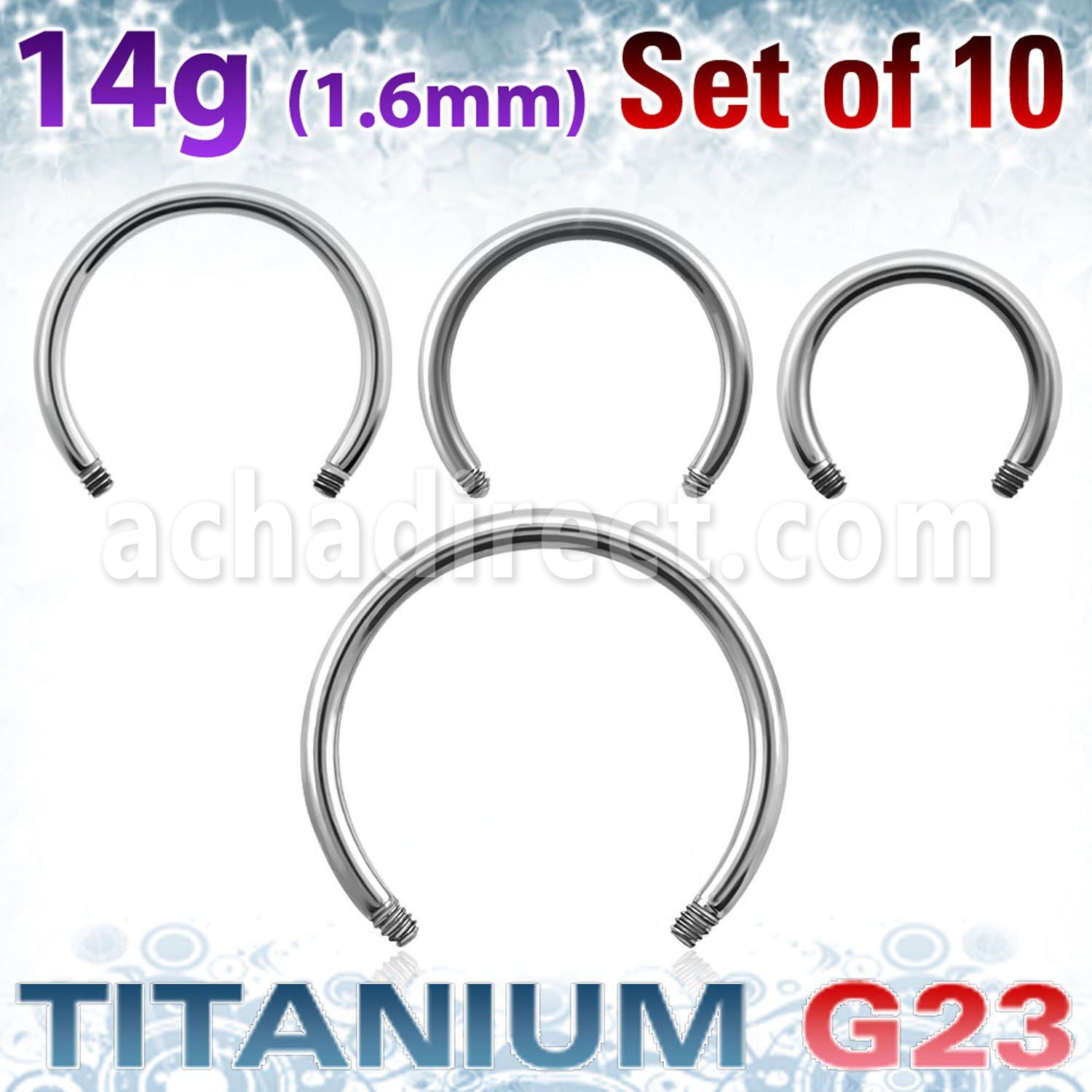 xucb14g pack of polished titanium g23 circular barbell posts
