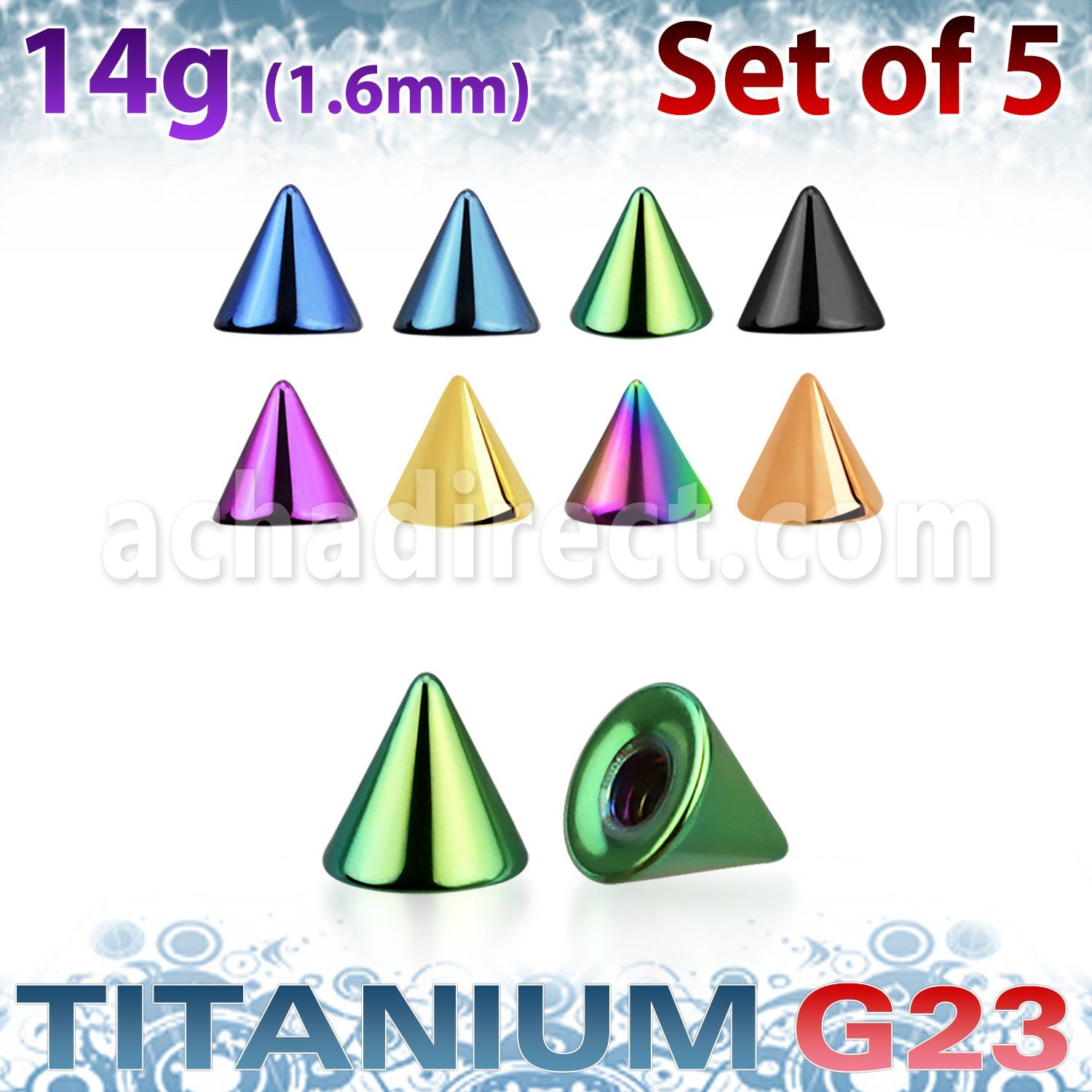 xucnt3g set of 5 pcs of 3mm anodized titanium g23 cones
