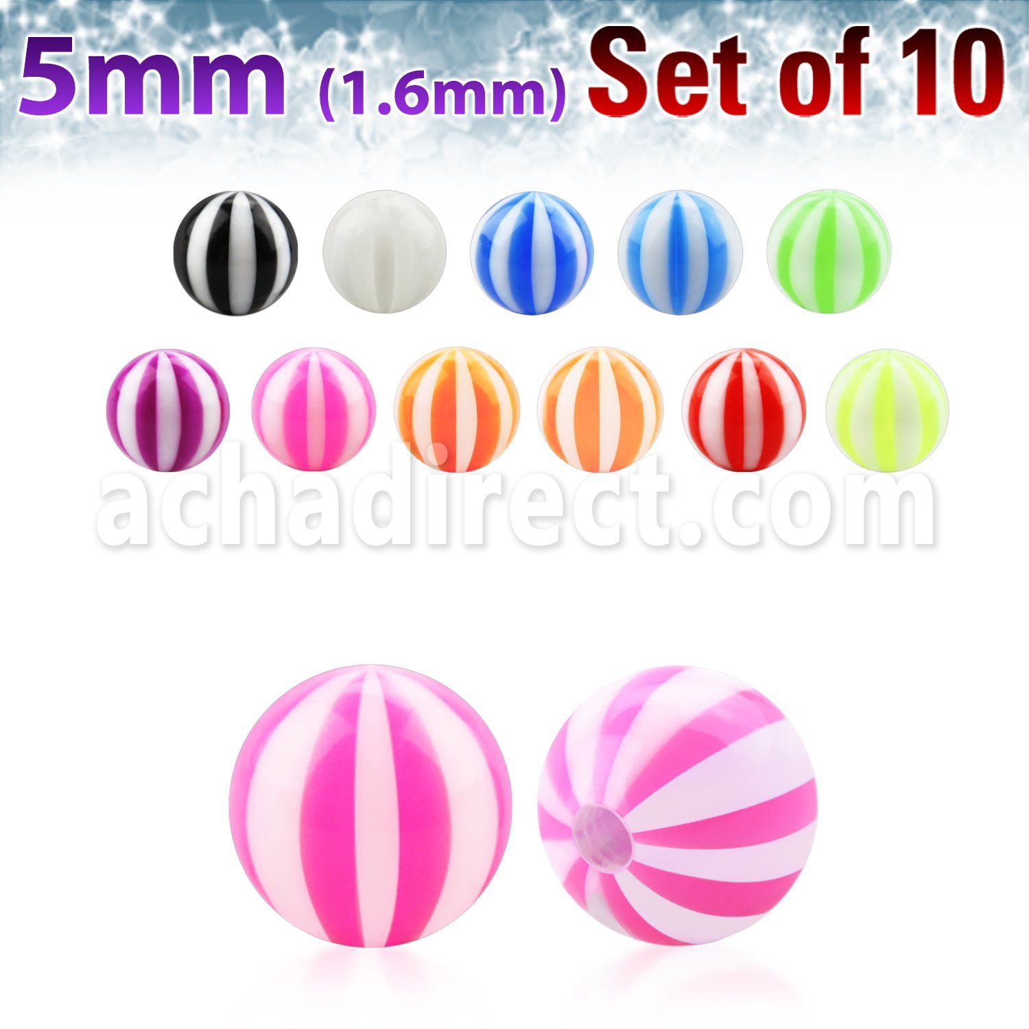 xuvbe5 set of 5mm acrylic uv beach balls with 1 6mm threading