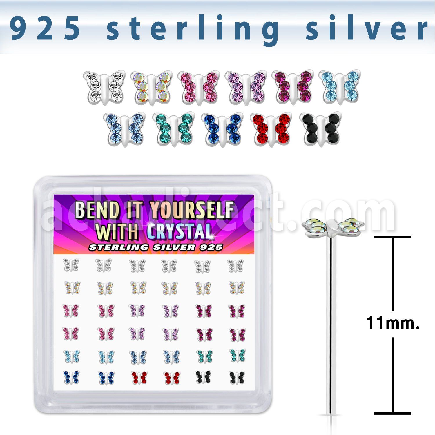 yxbutm36 silver bend it yourself nose studs butterfly color