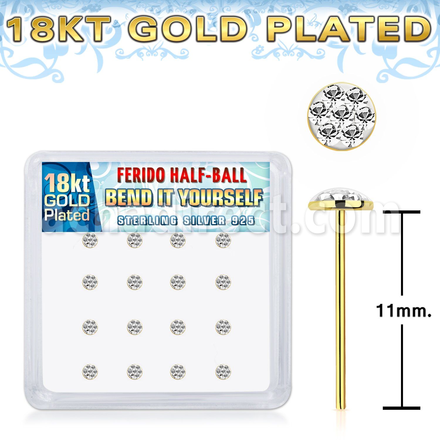 yxfr16gc 18k plated silver bend it yourself nose stud ferido