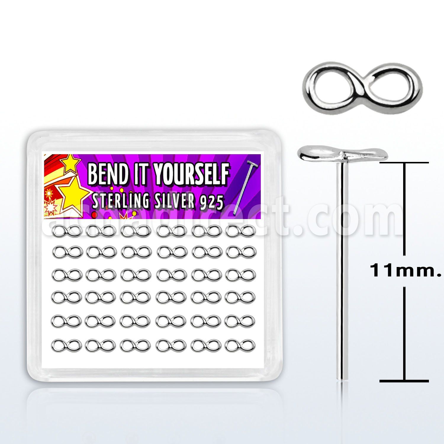 yxvfn36 silver bend it nose studs with infity symbol shaped tops