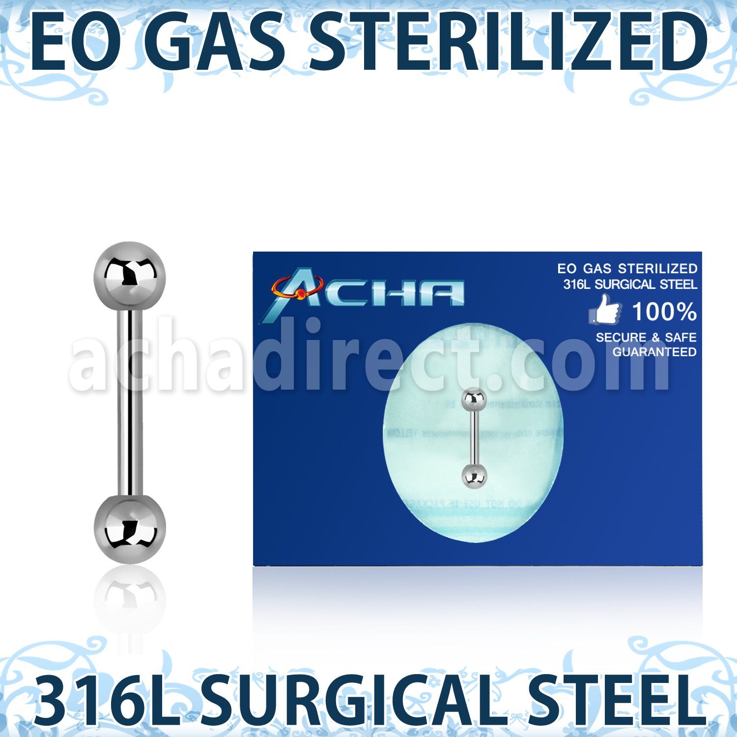 zbb18b3 sterilized steel eyebrow barbell 18g two 3mm balls