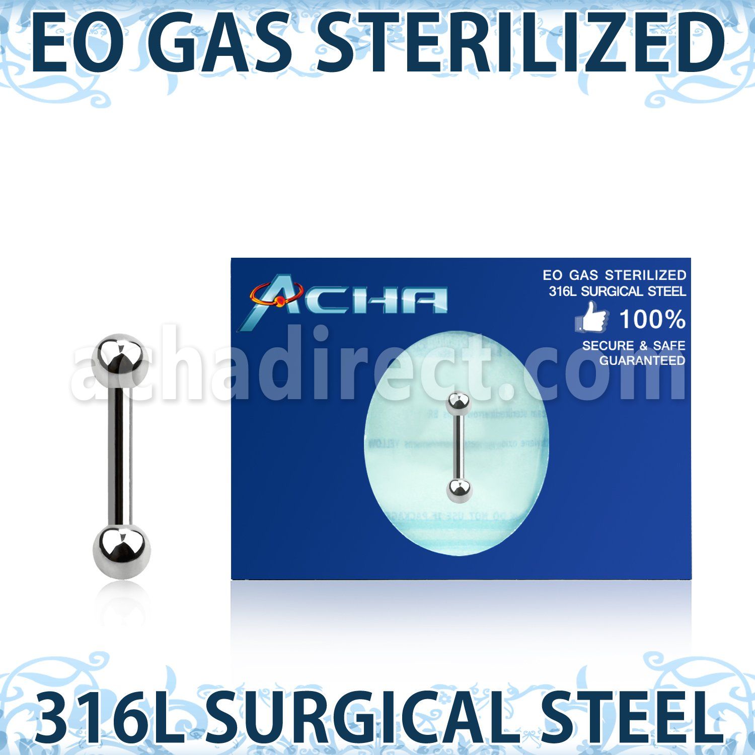 zbbeb25 eo gas sterilized 316l steel eyebrow helix barbell