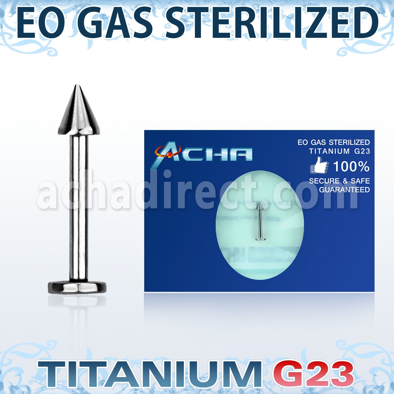 zulbcn3 eo gas sterilized titanium g23 labret with a 3mm cone