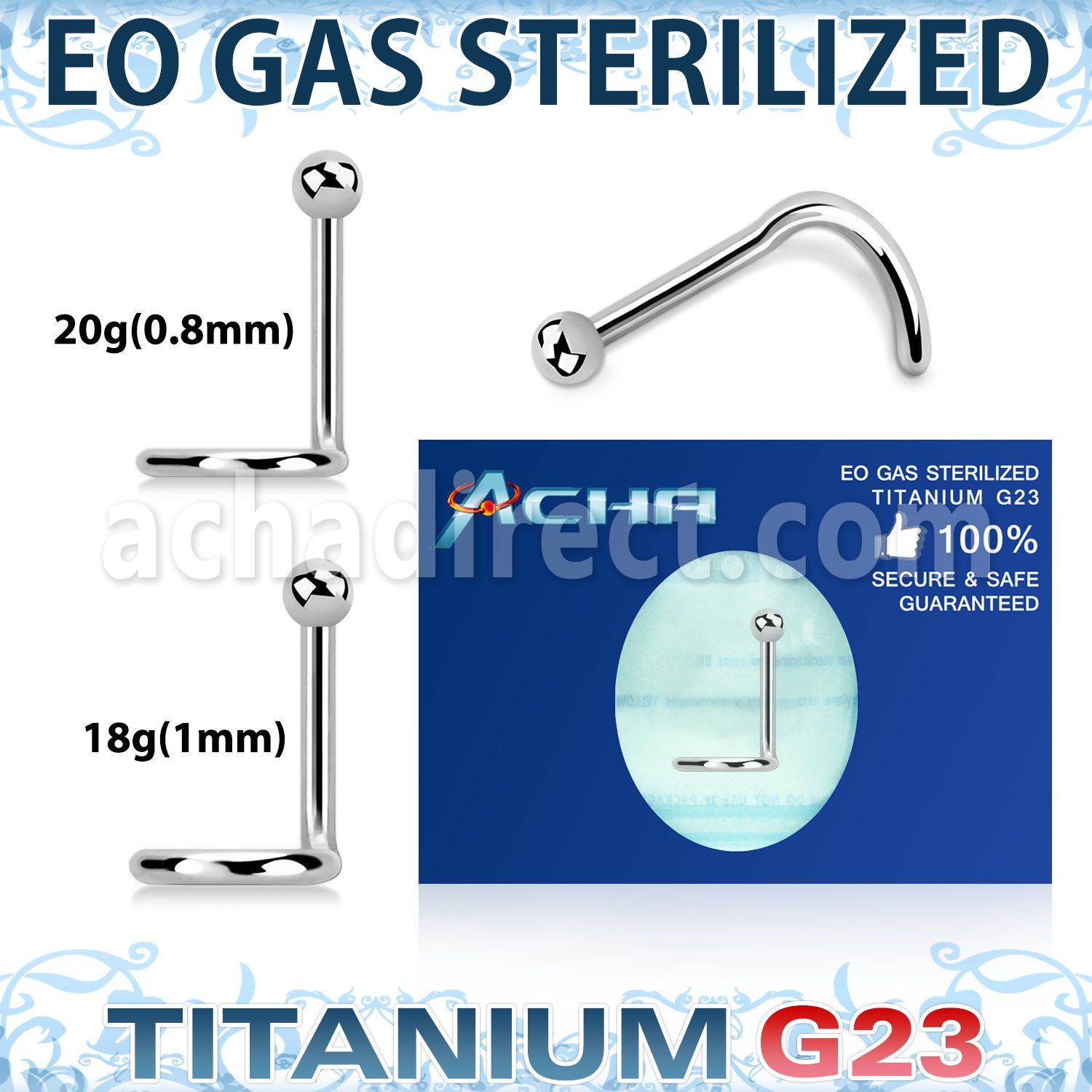 zunsb sterilized titanium g23 nose screw 20g 18g ball top
